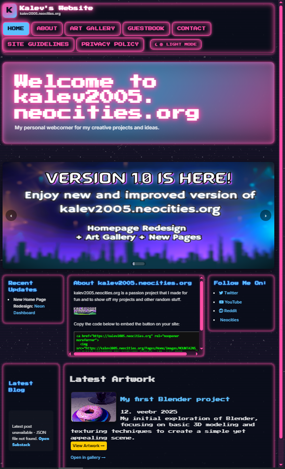 Screenshot of my website
